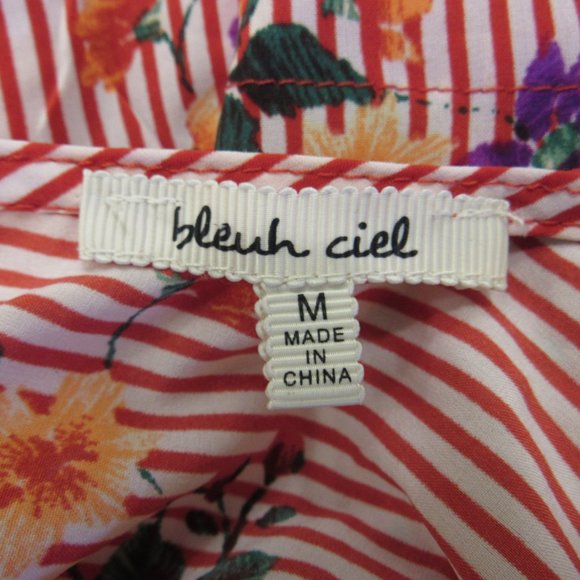 Stripe Floral Front Tie Boho Women's Top Sz M - Picture 8 of 9